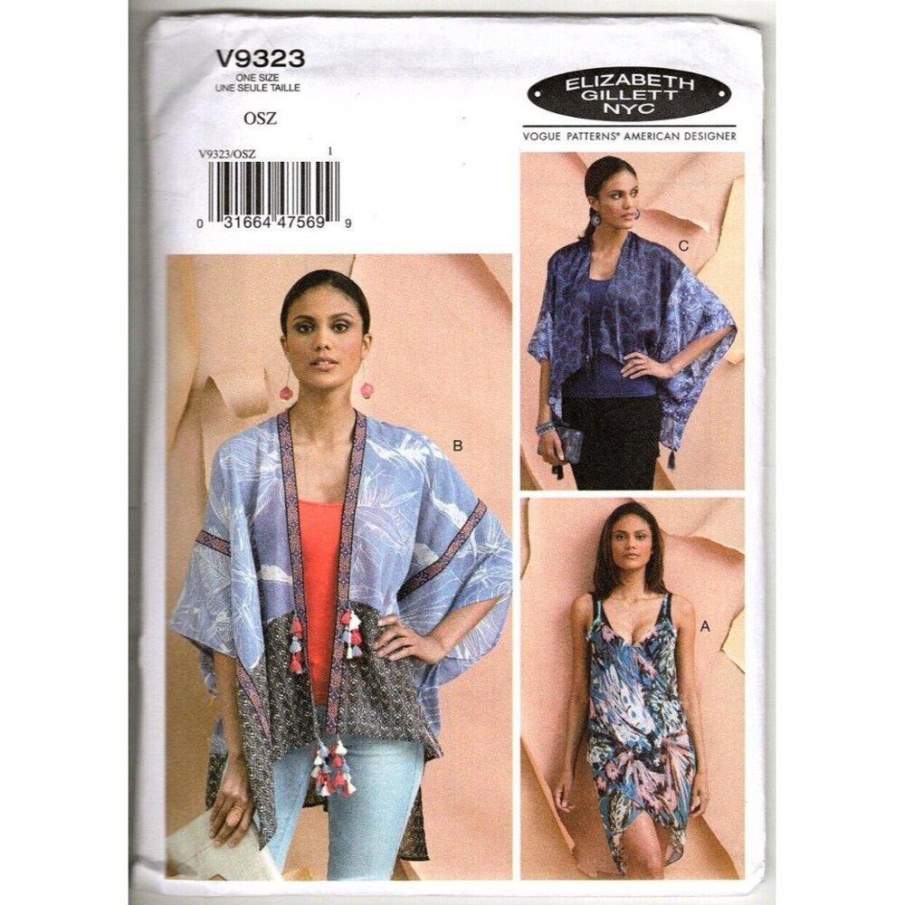 Vogue Elizabeth Gillett V9323 Misses One Size Cover Ups Uncut Sewing Pattern